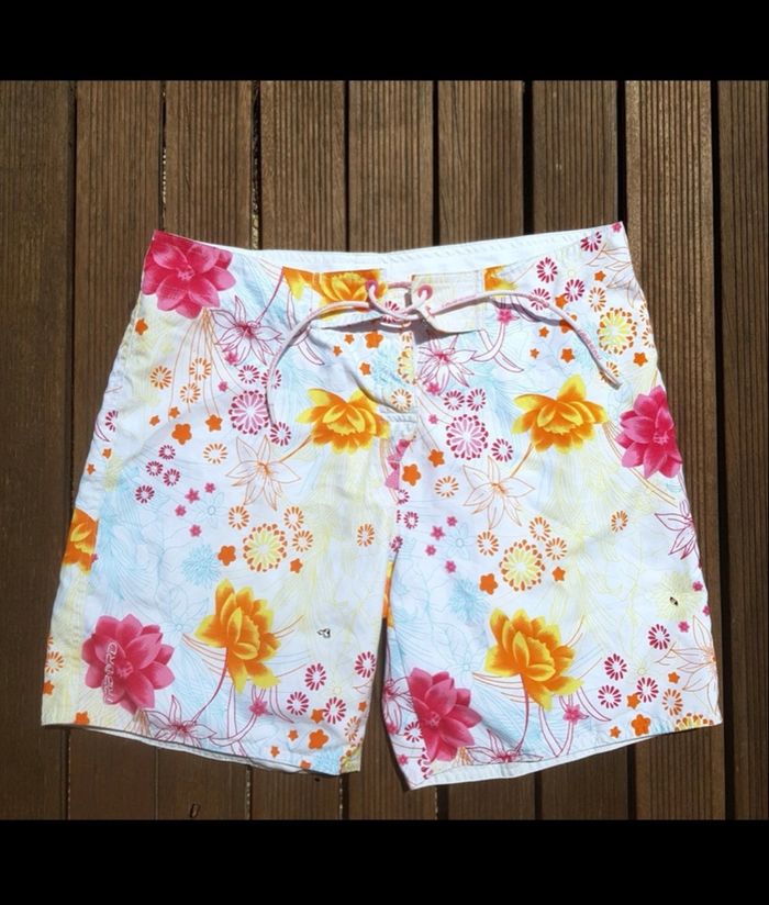 Bermuda de plage short de bain réversible beachwear blanc/floral neuf - photo numéro 2