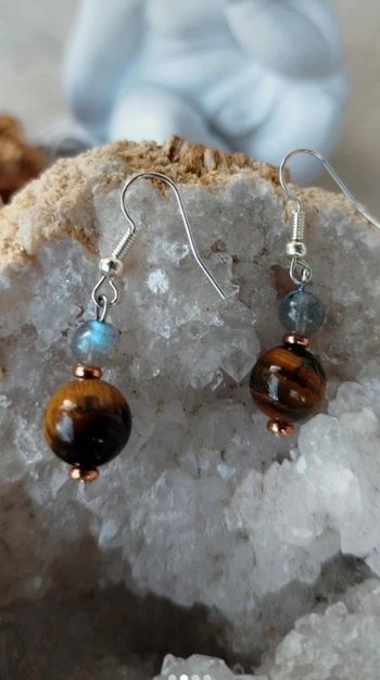 Boucles d'oreilles Argent Œil de tigre/labradorite