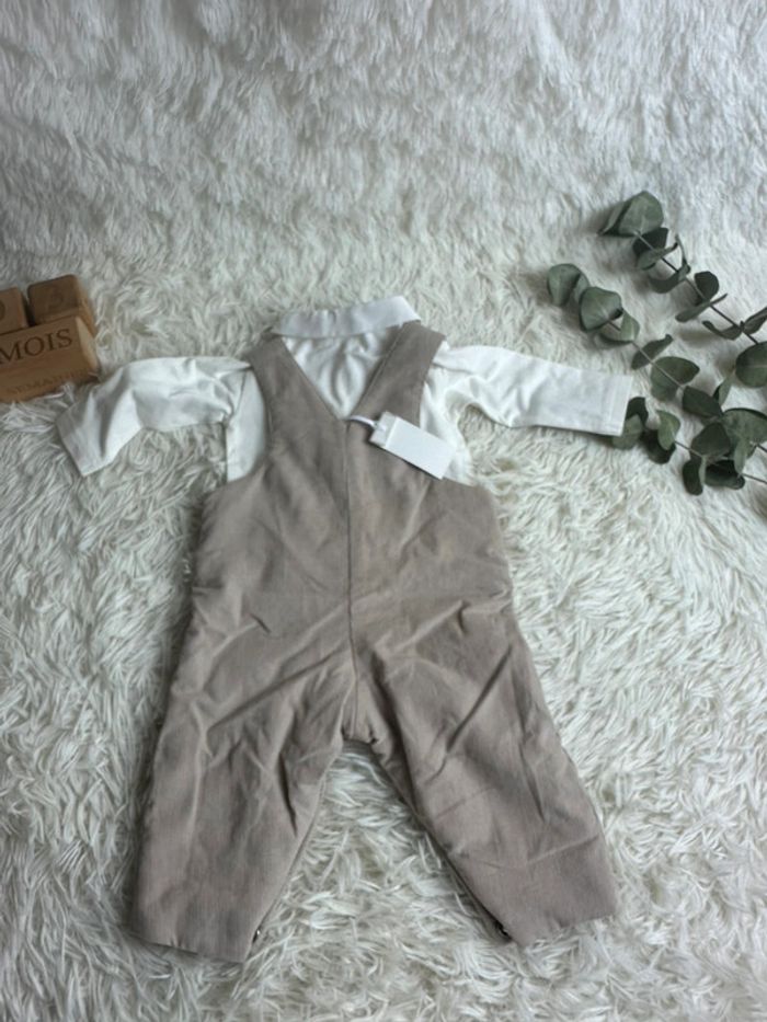 Ensemble tartine et chocolat salopette en velours beige et body manches longues taille 3 mois - photo numéro 6