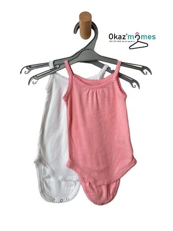 LOT de 2 bodies à bretelles (1 blanc + 1 rose) - Gémo 3 mois