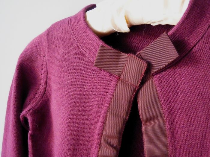 Gilet laine Fille Jacadi 10 ans cardigan noeud violet TBE - photo numéro 2