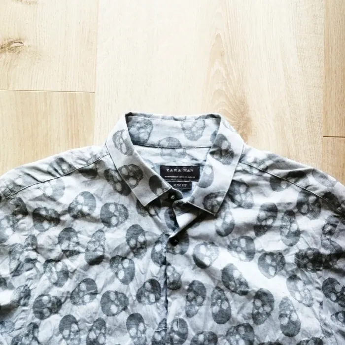 Zara Man Halloween Chemise Crâne Vintage Gris Homme Ouija Wizard Mode (Taille S) - photo numéro 4