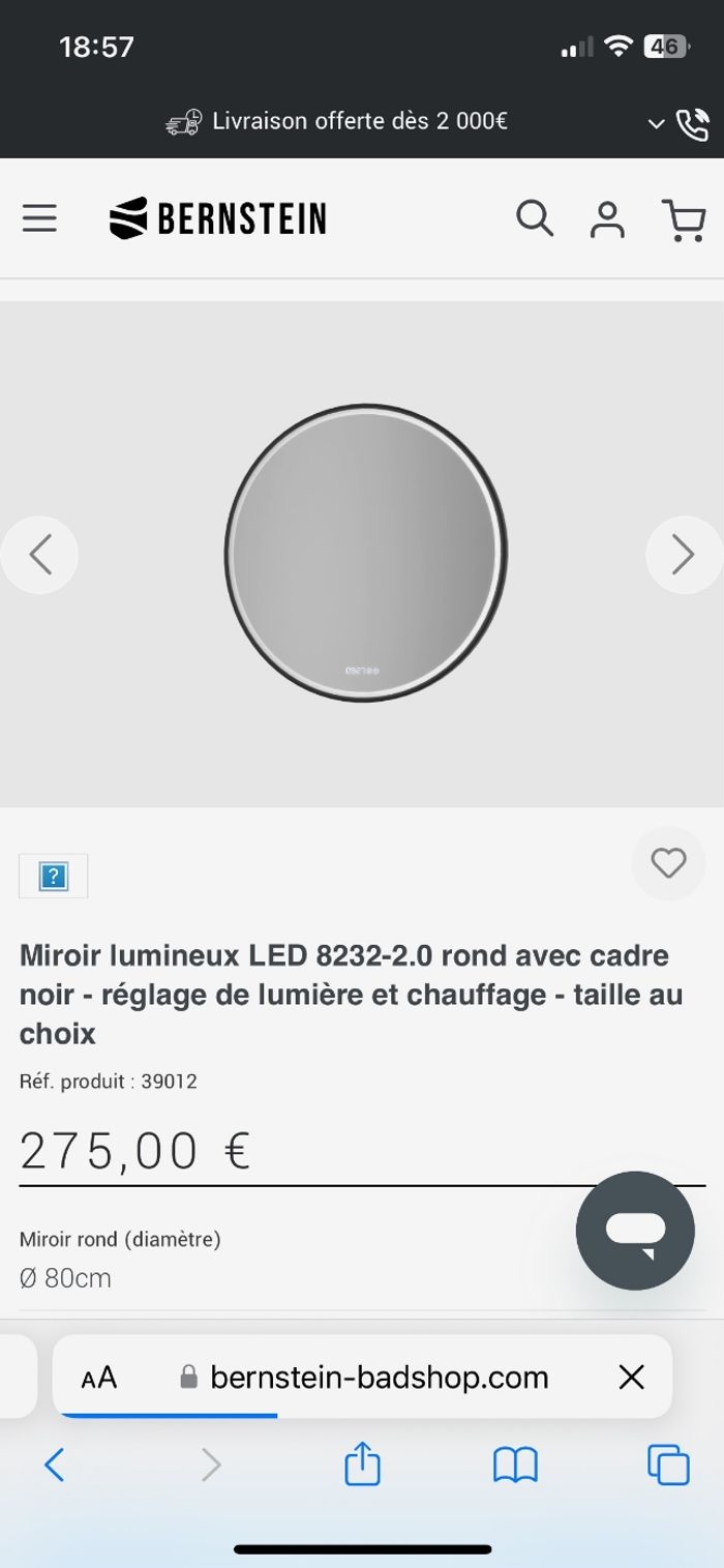 Mirroir lumineux led