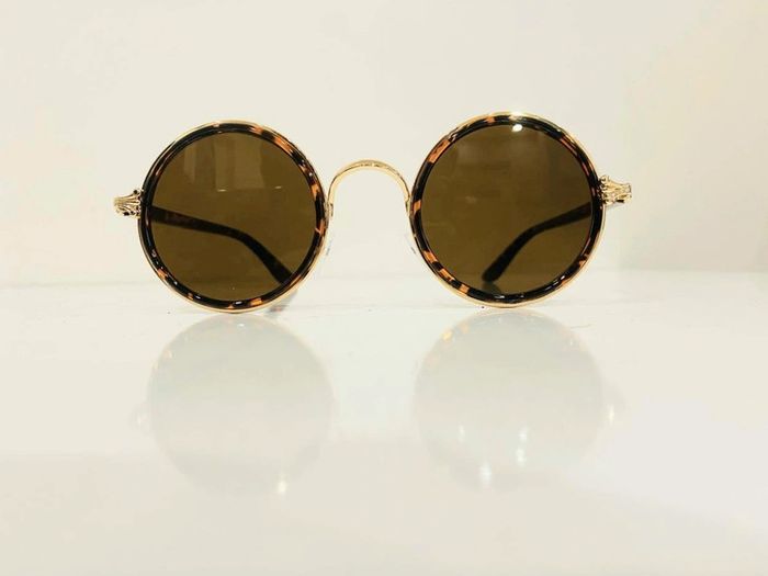 Lunette de soleil mixte ronde marron léopard et dorée uvprotection catégorie 3 - photo numéro 2
