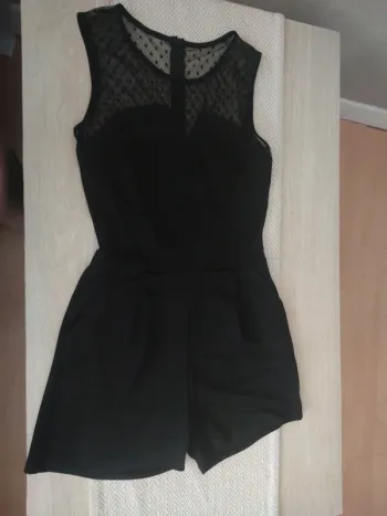 Combishort noir haut transparent a pois 14/16 ans