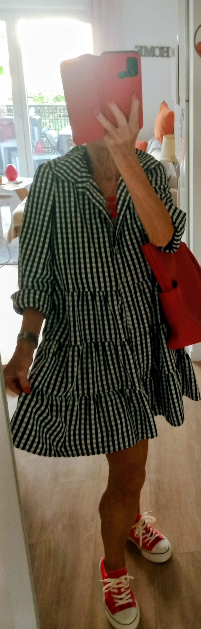 Robe courte carreaux noir et blanc Made in Italy