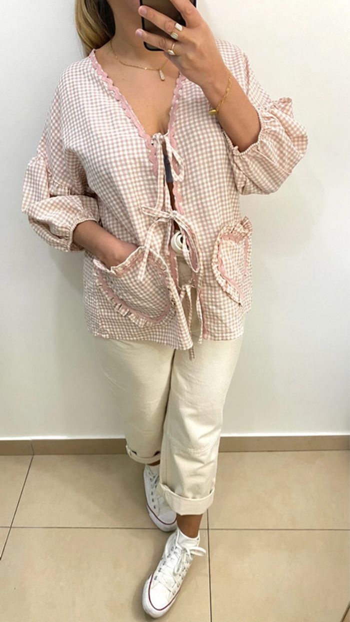 Jolie Blouse Vichy A Nouer Avec Poches Taille Unique - photo numéro 2