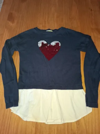 Pull chemise coeur sequins Vertbaudet 10 ans