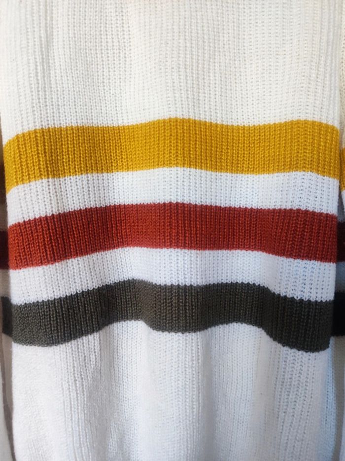 Pull blanc maille rayure multicolore 8 ans BPC - photo numéro 3