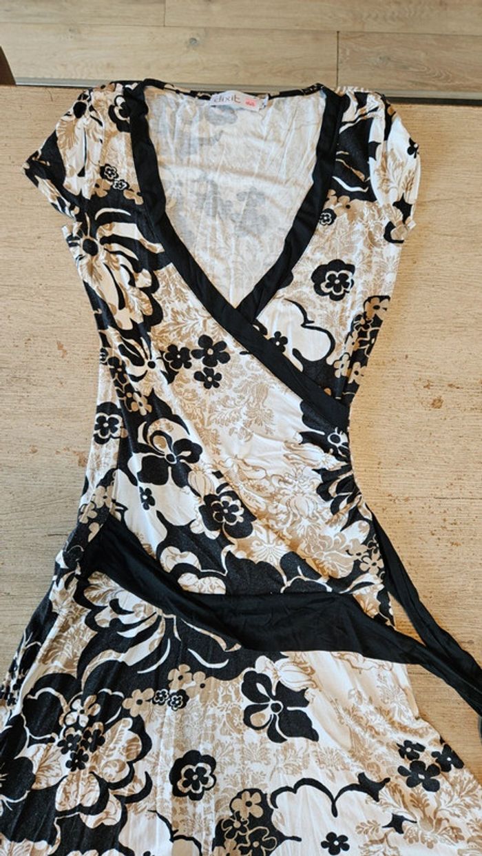 Robe courte à manches courtes noire, blanche et beige, Dixit, M - photo numéro 7