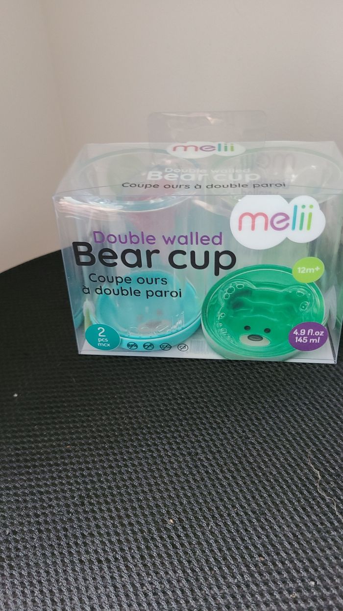 Lot de 2 gobelets en plastique réutilisables à double paroi Motif ours Bleu et menthe melii - photo numéro 3