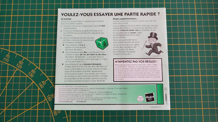 Notice règle du jeu pièce détachée jeu de société Monopoly parties rapides Hasbro #C25 - photo numéro 2