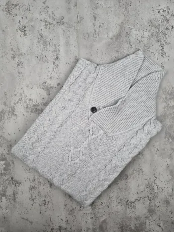 Pull Tommy Hilfiger gris clair torsadé – Taille M Homme (mesures en photos)