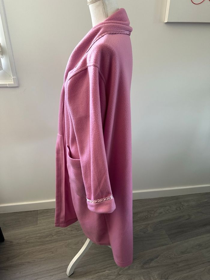 Robe de chambre peignoir polaire fleurs brodées vieux rose Vintage T48 4XL - photo numéro 7