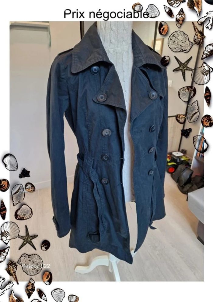 🌈 Veste / Trench femme noir "Villa Clothes" Taille M, Très bon état 🌈