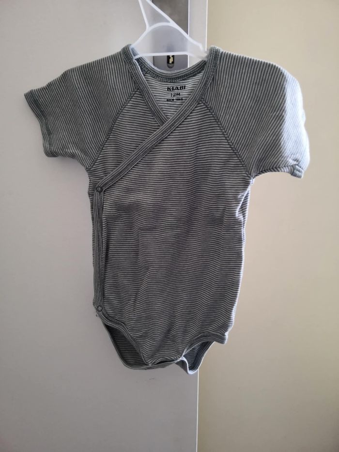Lot de 3 bodies avec col croisé (Vert et Beige, manches courtes) 12 mois (80 cm) Kiabi - photo numéro 3