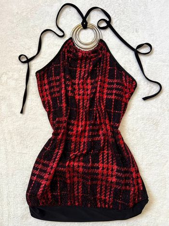 Top vintage dos nu pailleté rouge/noir Coquette made in France 🇫🇷 y2k - Taille S/M/L