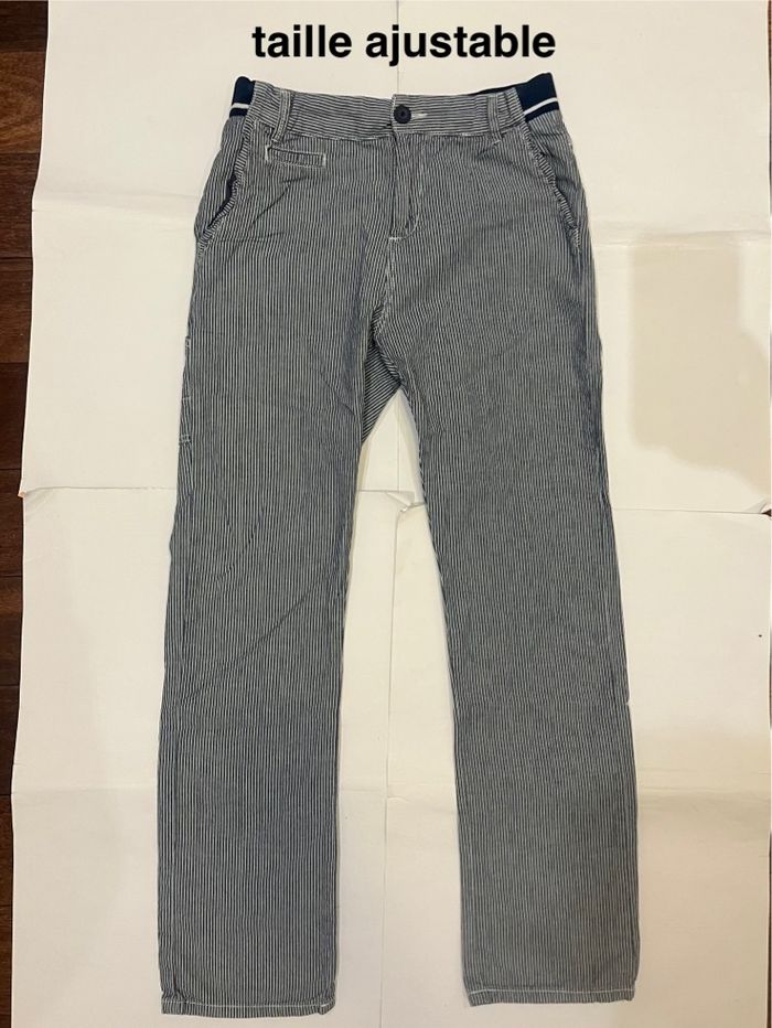 Pantalon à taille ajustable/ réglable droit rayé okaidi carrot taille 14 ans 1m64