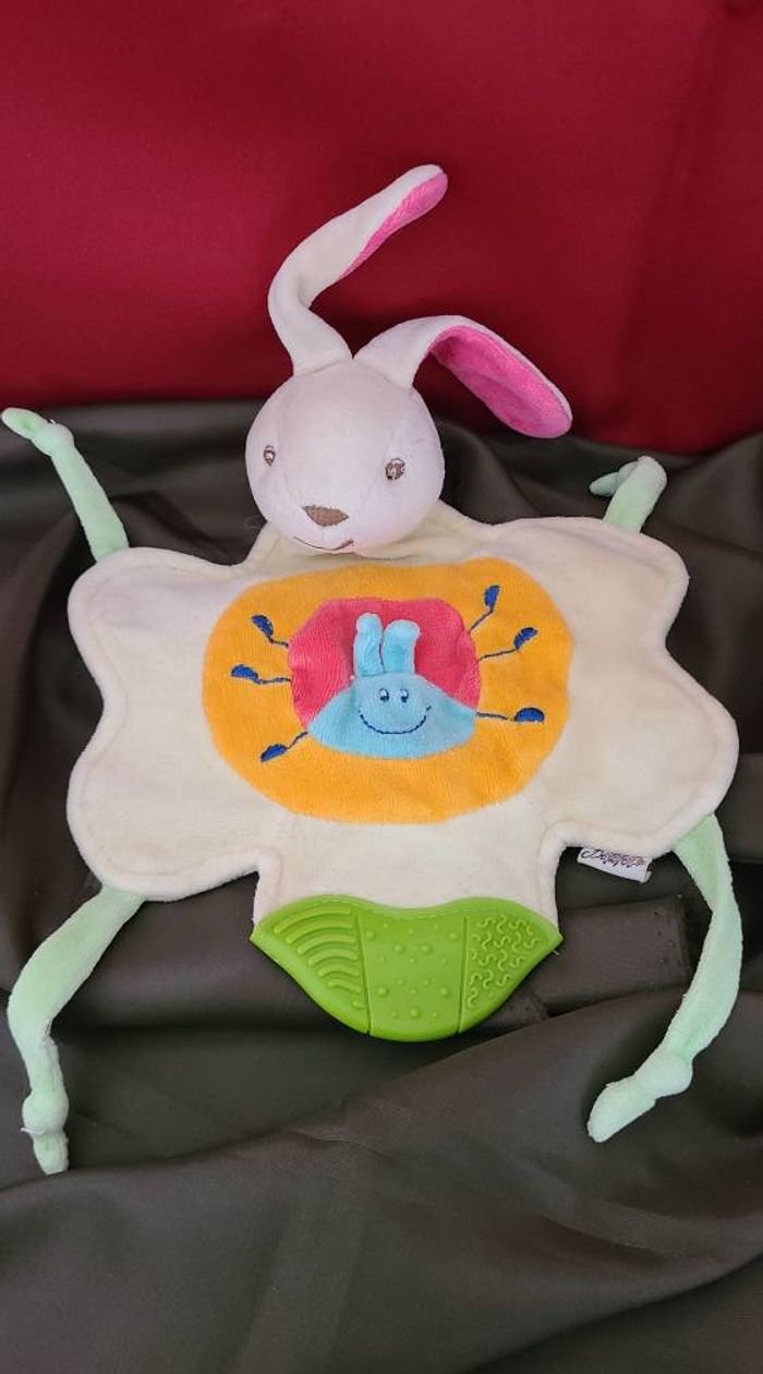 Doudou Bestever D'activités Lapin Plat Jaune Vert Orange Dentition Coccinelle - photo numéro 3