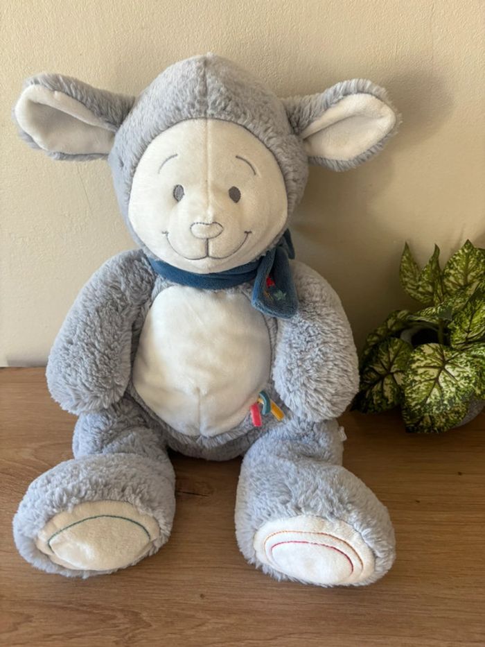 Grande peluche doudou mouton gus bleu blanc noukies 40 cm - photo numéro 2