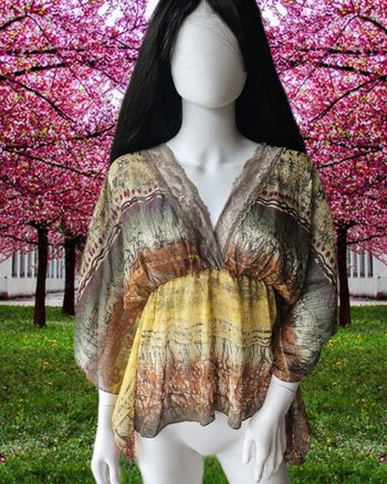 Blouse fluide avec manches papillons et col en dentelle, Anyplace, taille S