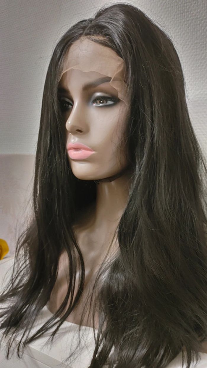 Perruque synthétique lace wig longue cheveux noir - photo numéro 3