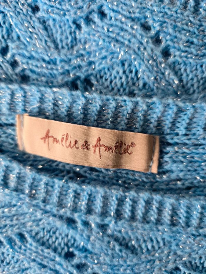 Pull bleu en maille ajouré avec pailletes - Amélie & Amélie - Taille S/M - 36/38 - photo numéro 4