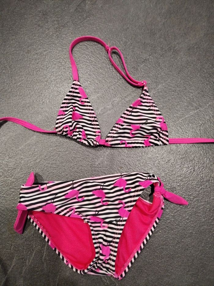 Maillot de bain 2 pièces rayé avec des flamants rose tissaia 4 ans