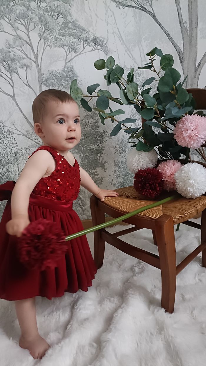 Robe Cérémonie Bébé & Fille – Rouge Rubis | Fait Main - photo numéro 2
