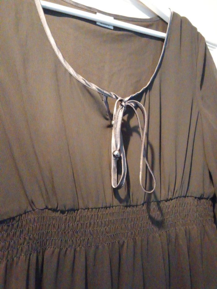 Robe voilage doublée marron motifs bariolés Esprit taille 42 - photo numéro 4