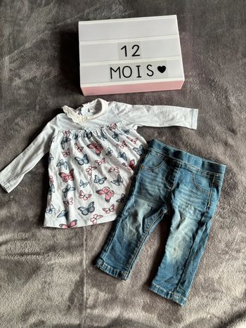 Ensemble jeans t-shirt manches longues tape à l’œil 12 mois