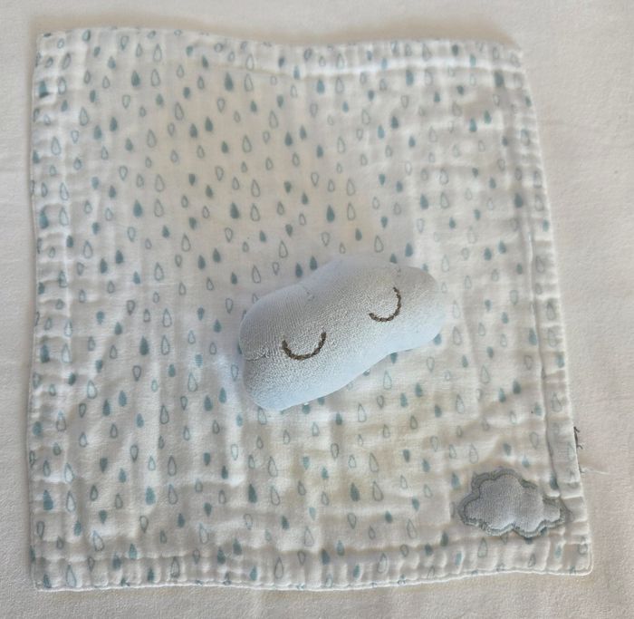 Doudou nuage bleu carré plat lange gouttes - Orchestra