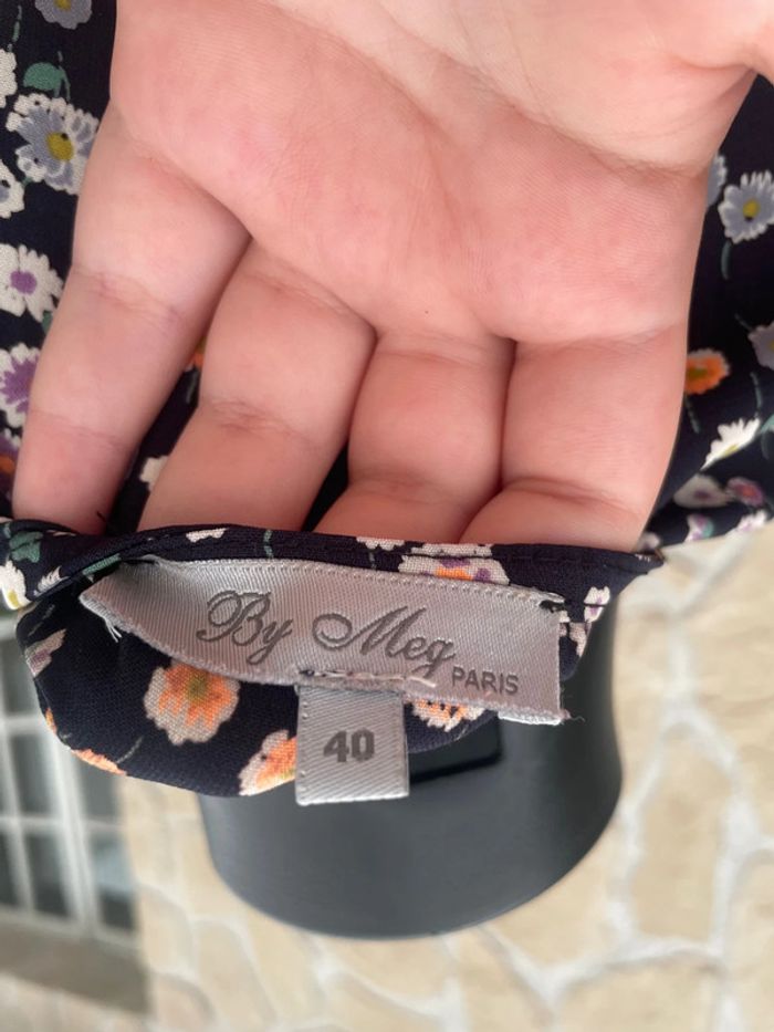 Robe bleu marine à fleurs Lila orange été taille L 40 by meg Paris - photo numéro 5