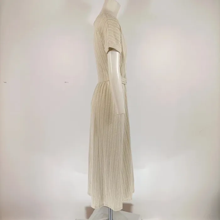 robe longue cache coeur beige rayures verticales CMT atelier - taille M (10) A310 - photo numéro 10