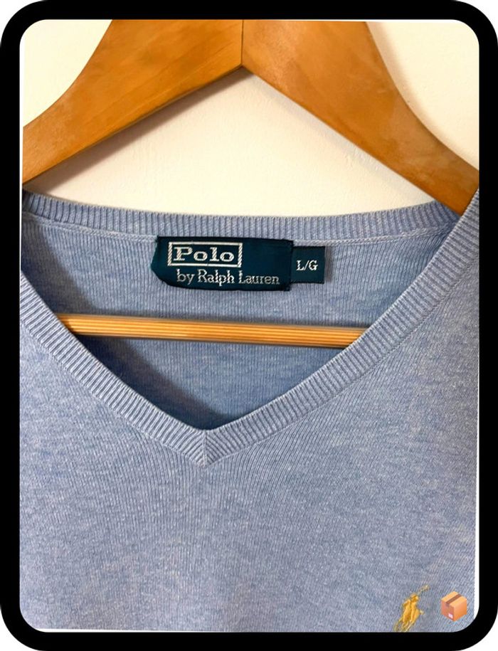 Pull Ralph Lauren – Taille L/G équiv. XXL oversize – Bleu ciel – Cavalier jaune - photo numéro 3