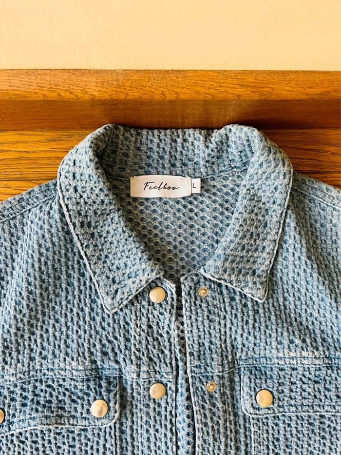 Sublime veste feelhoo en jean bleu à poche et col taille L - photo numéro 4