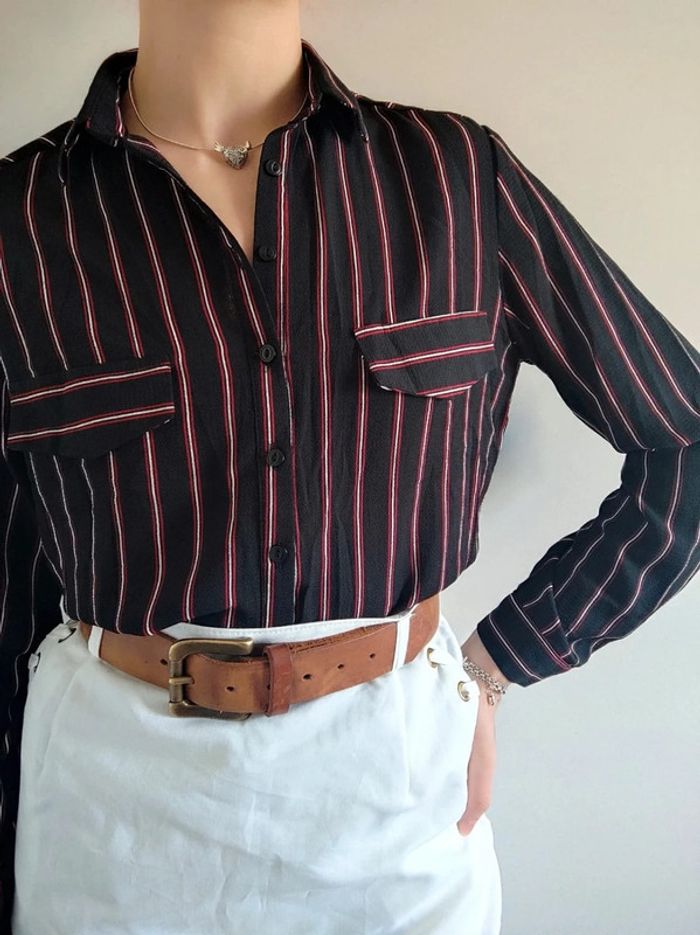 Chemise fluide rayé noir blanc rouge bordeaux / Sweewë - 36/S à 38/M - photo numéro 2