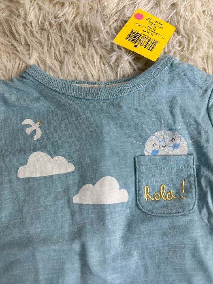 T-shirt bleu ciel p’tit bisou taille 1 mois - photo numéro 2
