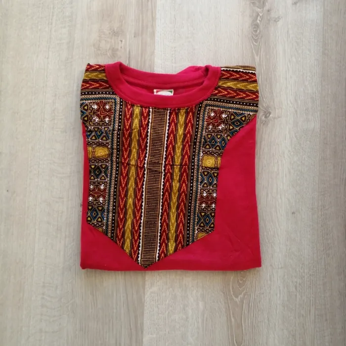Roger a Roger T-Shirt Africa Ethnic Rouge Homme Exclusif Traditionnel Collection Safari (Taille XL)