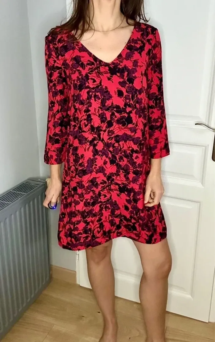 Robe rouge fluide imprimé fleuri – Promod (T 36 / S) - photo numéro 4