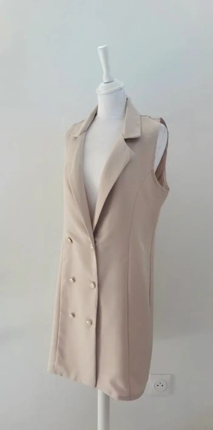 Blazer long sans manche beige taille L/XL - photo numéro 2