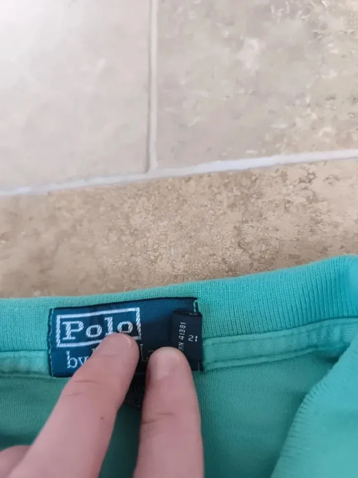 Polo Ralph Lauren homme L pima coton vert menthe logo orange excellent état petit défaut - photo numéro 4