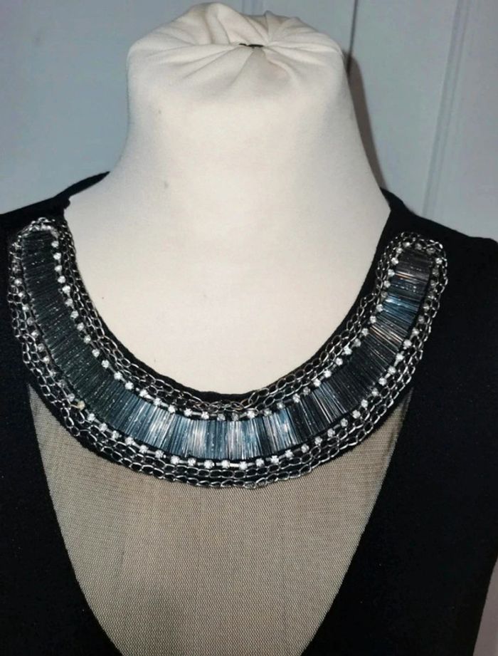 💎haut sexy chic femme top de soirée t S noir col bijoux y2k 90s 2000 vintage - photo numéro 3