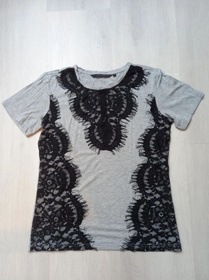 Superbe blouse gris avec de la dantelle noir Sylvian Heach taille M - photo numéro 3