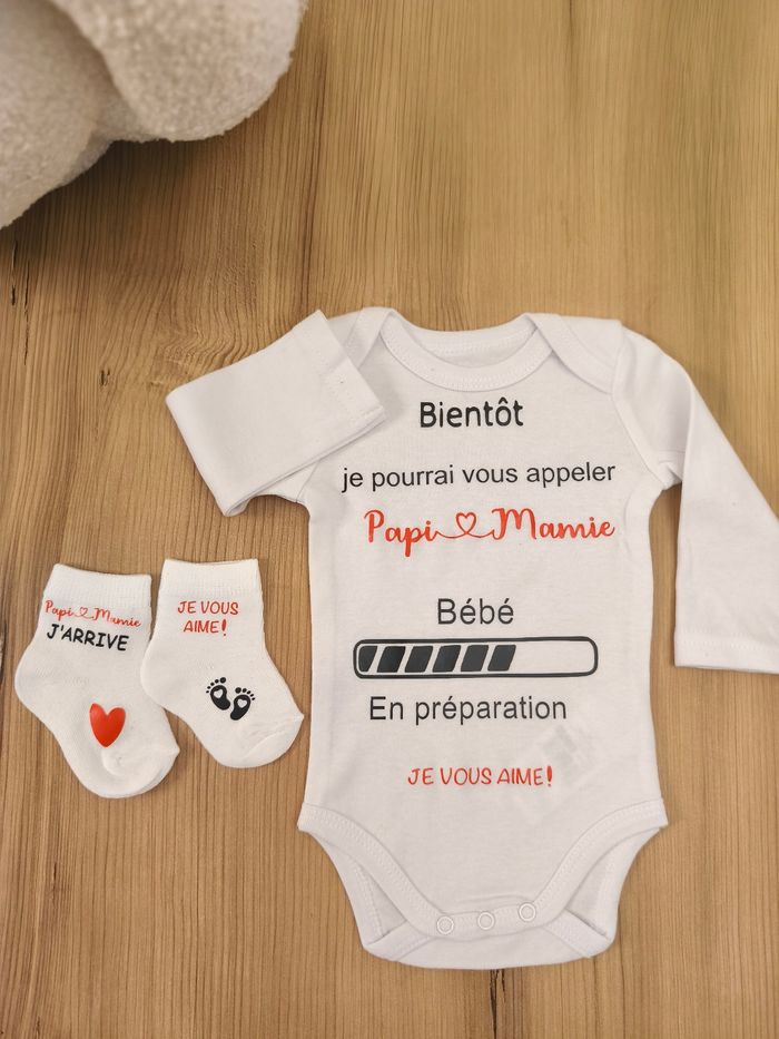 Ensemble annonce grossesse cadeau surprise mamie et Papi j'arrive - photo numéro 3