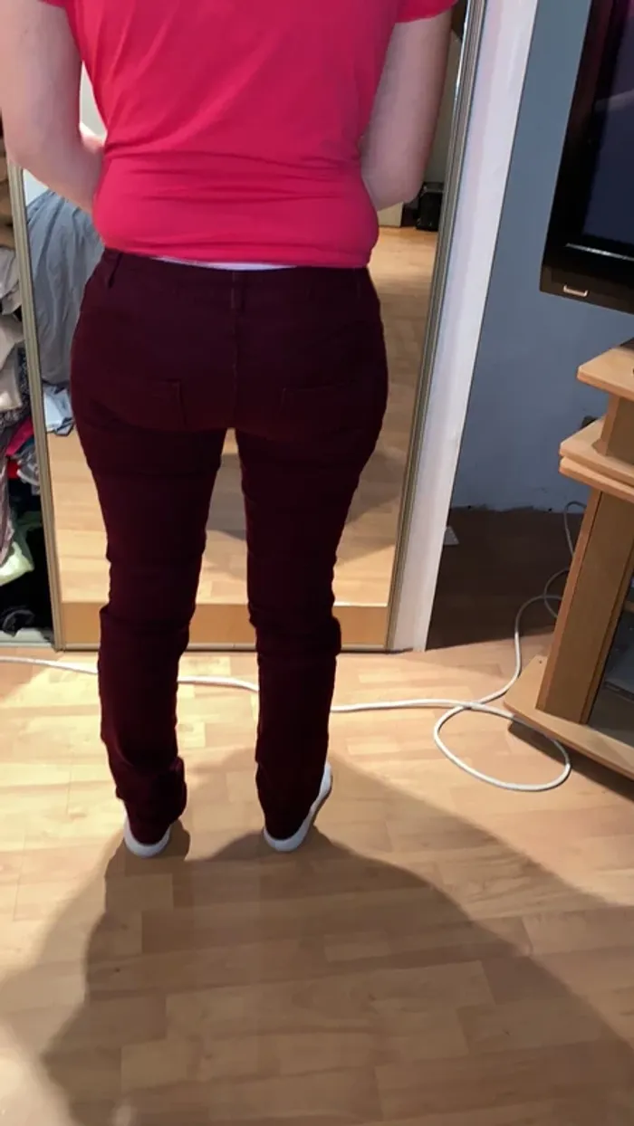 Pantalon slim femme, camaïeu, taille 36, bordeaux - photo numéro 2