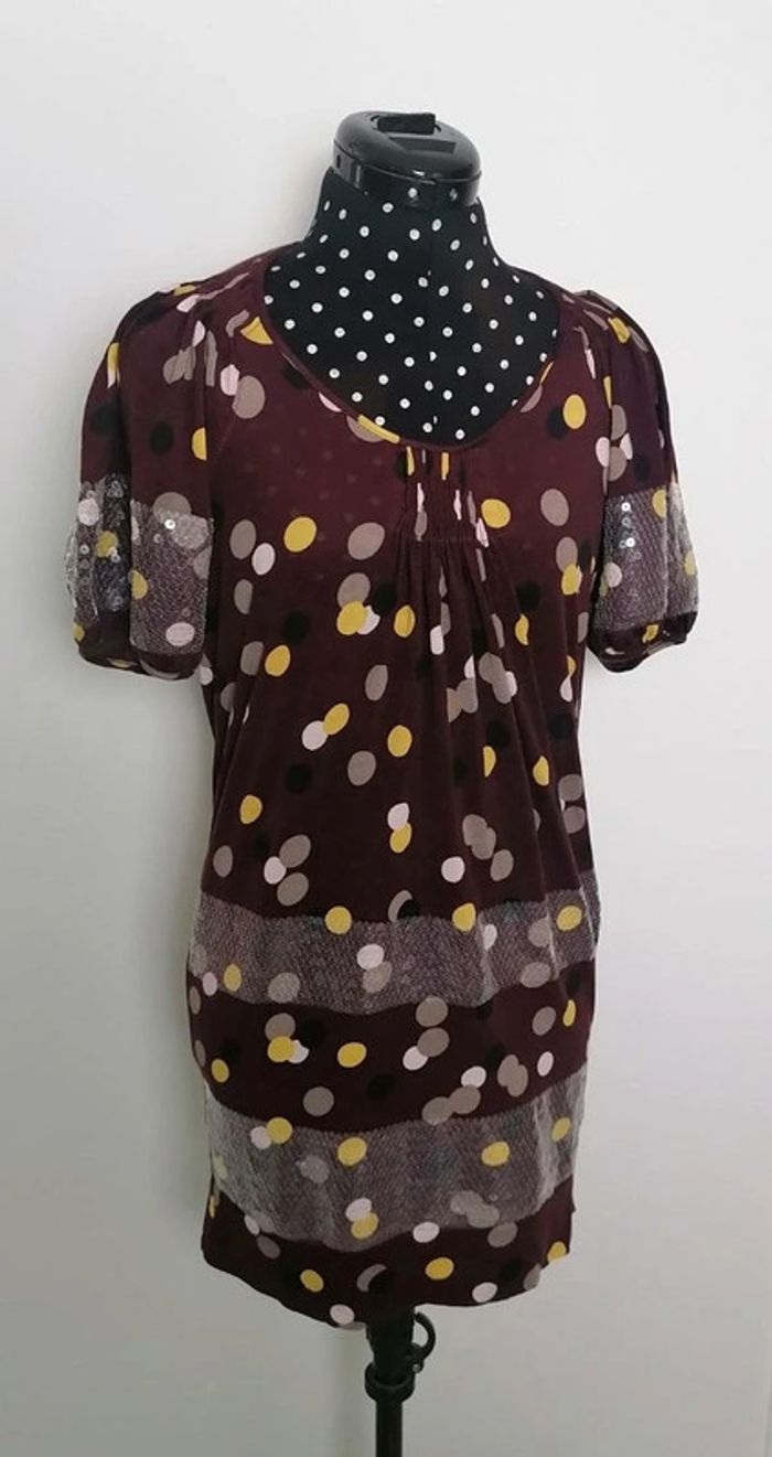 Robe d'été pois bordeaux mauve pois sequins Taille L Kenzo - photo numéro 2