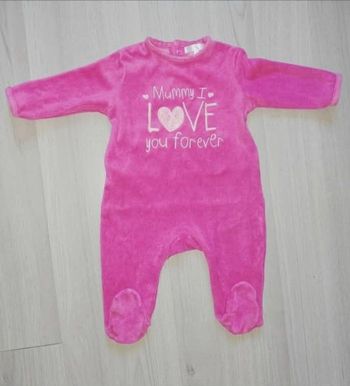 Pyjama velours fuchsia "Mummy I love you forever" - 6 mois (68 cm)
