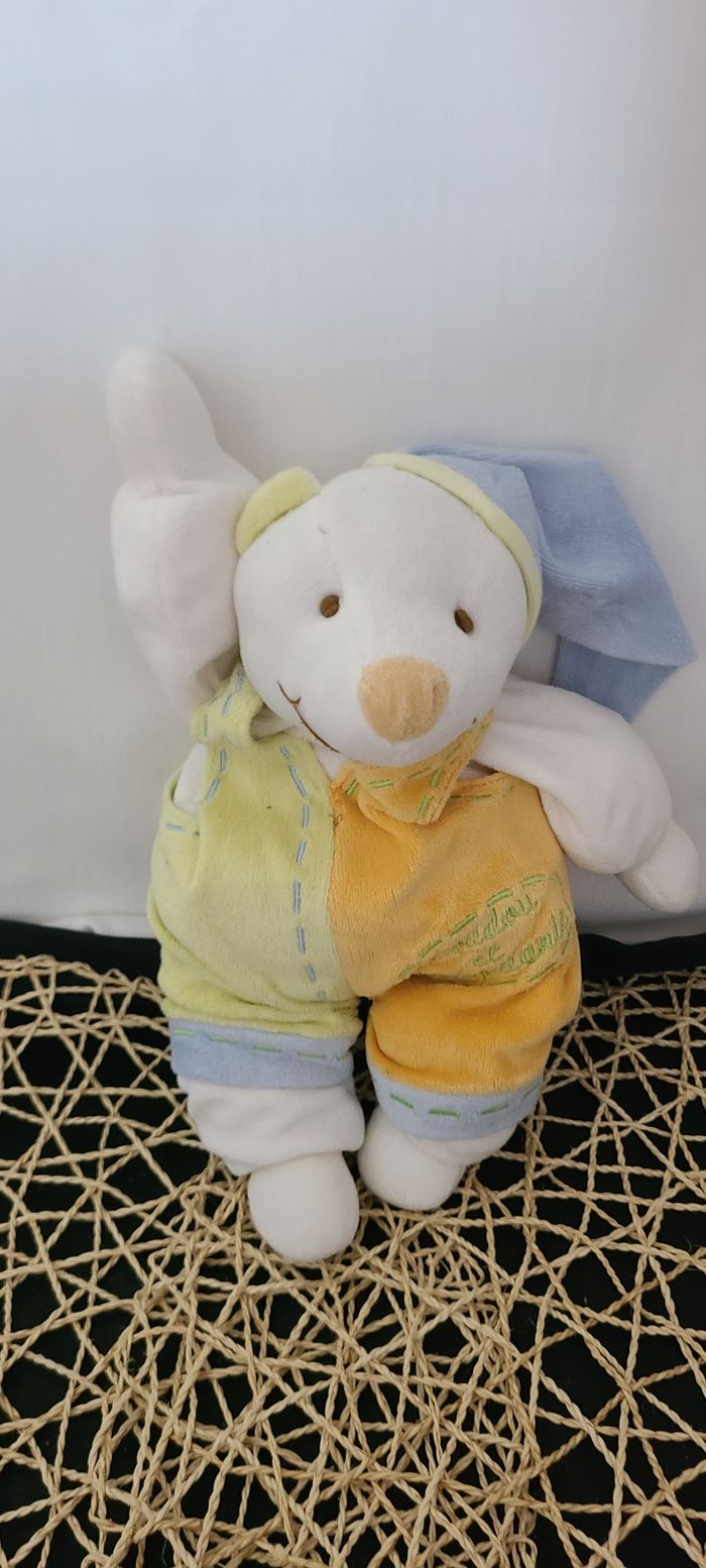 Doudou ours Fripon salopette orange verte DOUDOU ET COMPAGNIE - photo numéro 2