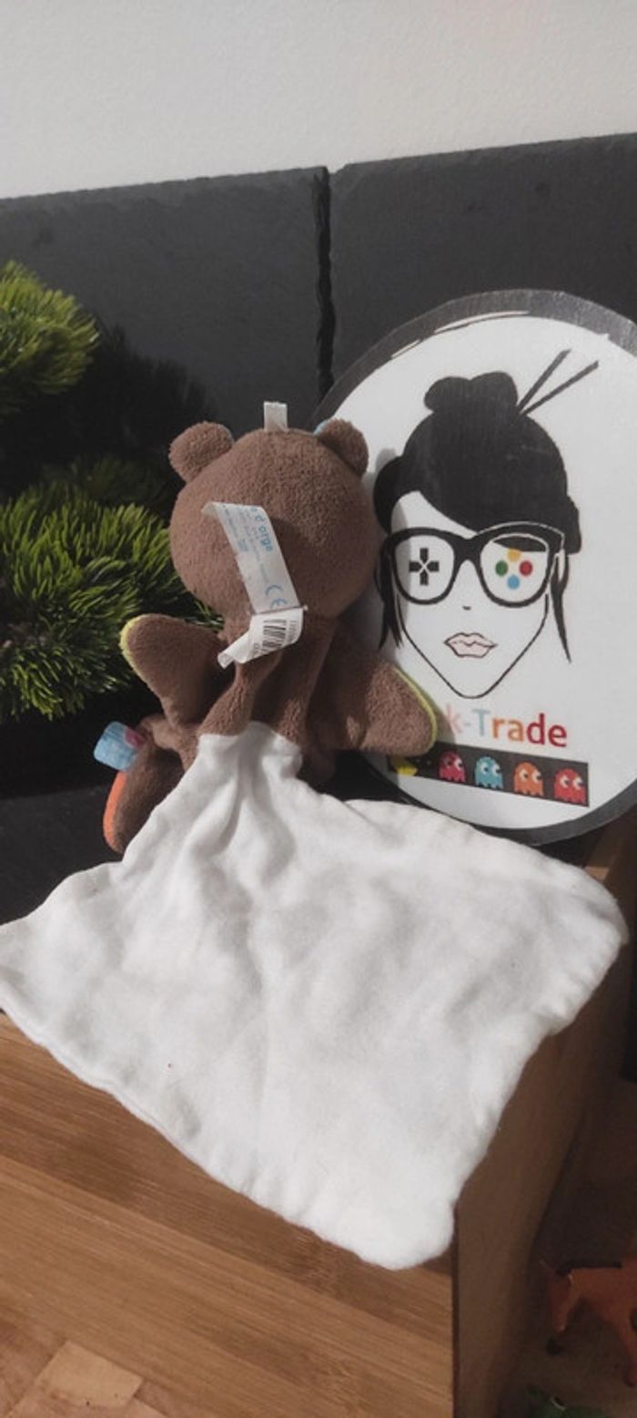 doudou mouchoir sucre d'orge ours phosphorescent marton blanc lune bleu vert orange cajou - photo numéro 2